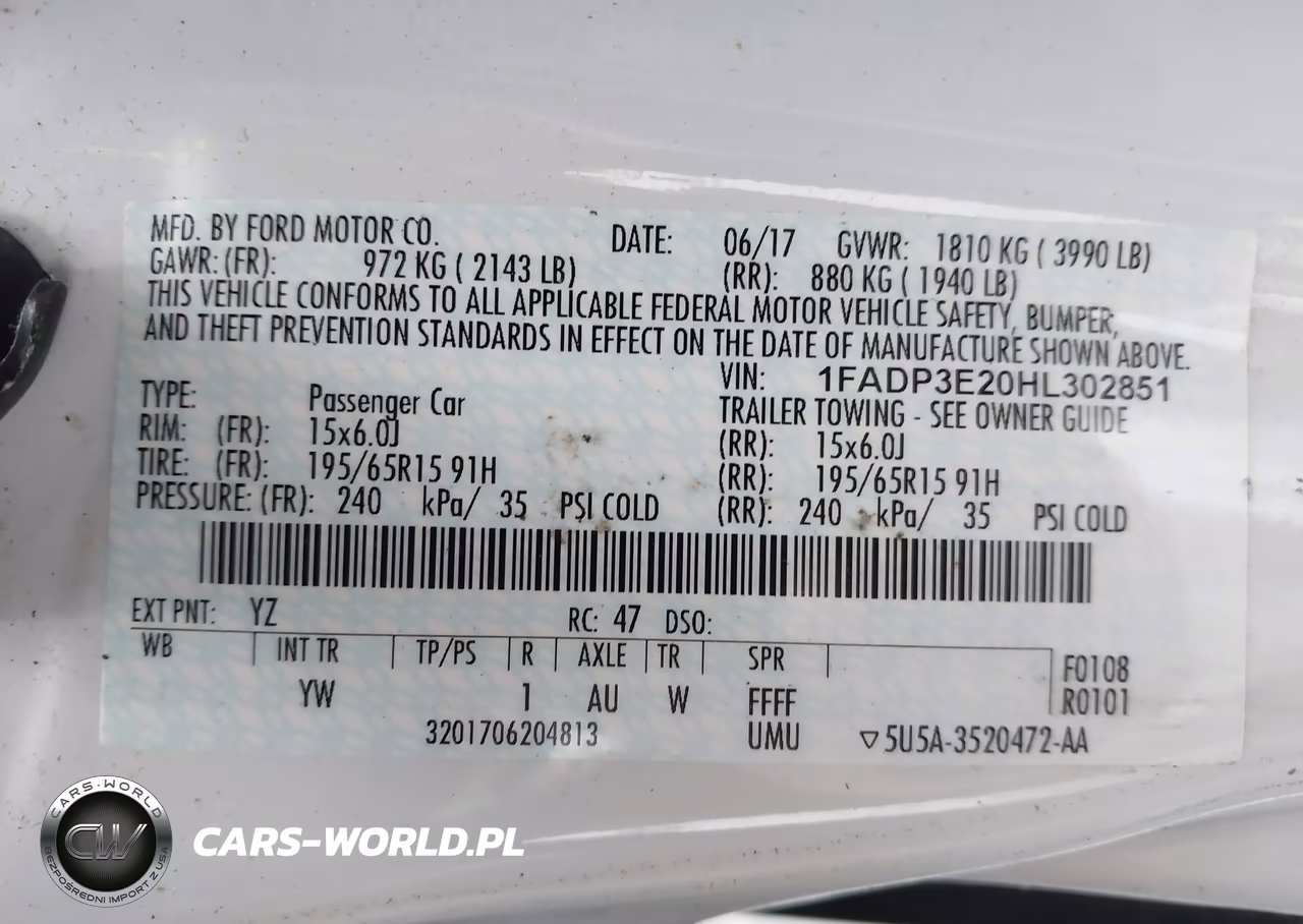 2017 Ford Focus S VIN:1FADP3E20HL302851 - 9