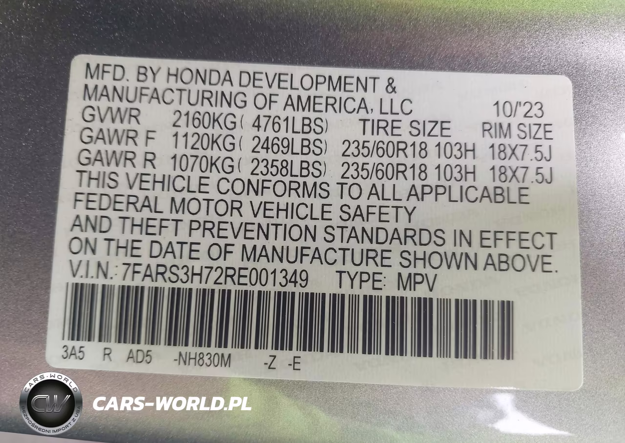 2024 Honda Cr-V Ex-L 2Wd VIN:7FARS3H72RE001349 - 9