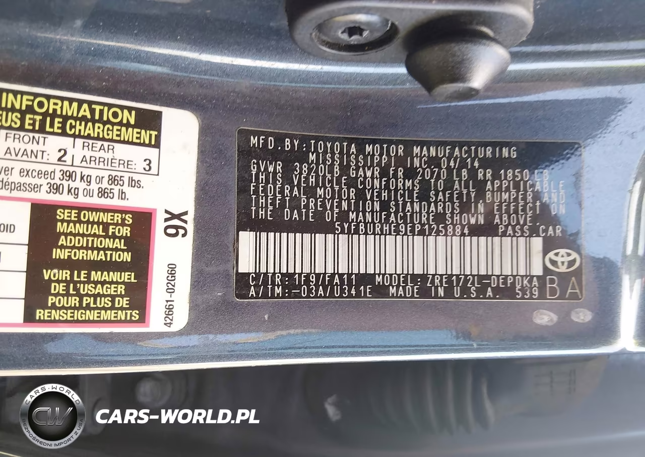 2014 Toyota Corolla L VIN:5YFBURHE9EP125884 - 9