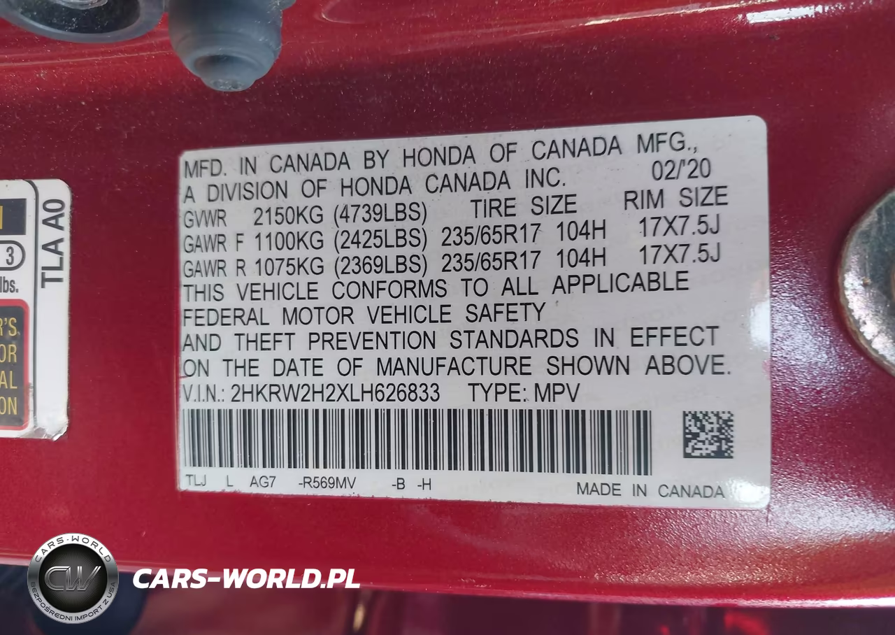 2020 Honda Cr-V Awd Lx VIN:2HKRW2H2XLH626833 - 9