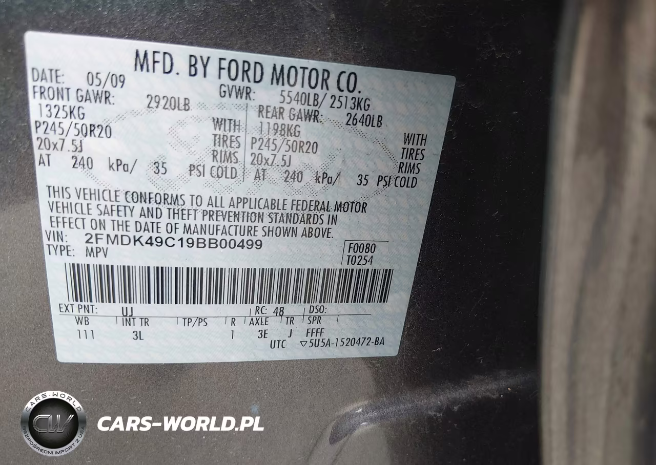 2009 Ford Edge Limited VIN:2FMDK49C19BB00499 - 9