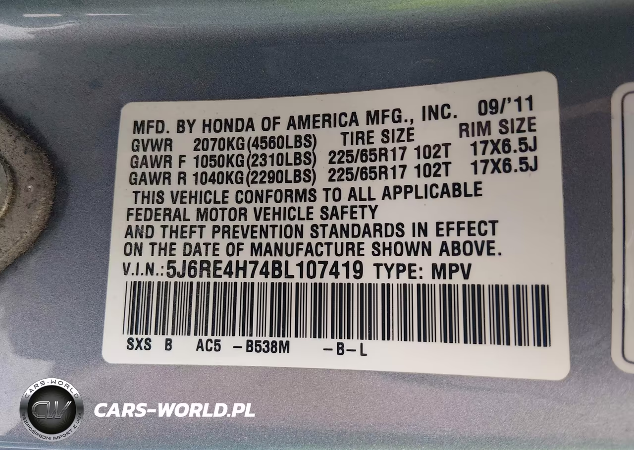 2011 Honda Cr-V Ex-L VIN:5J6RE4H74BL107419 - 9