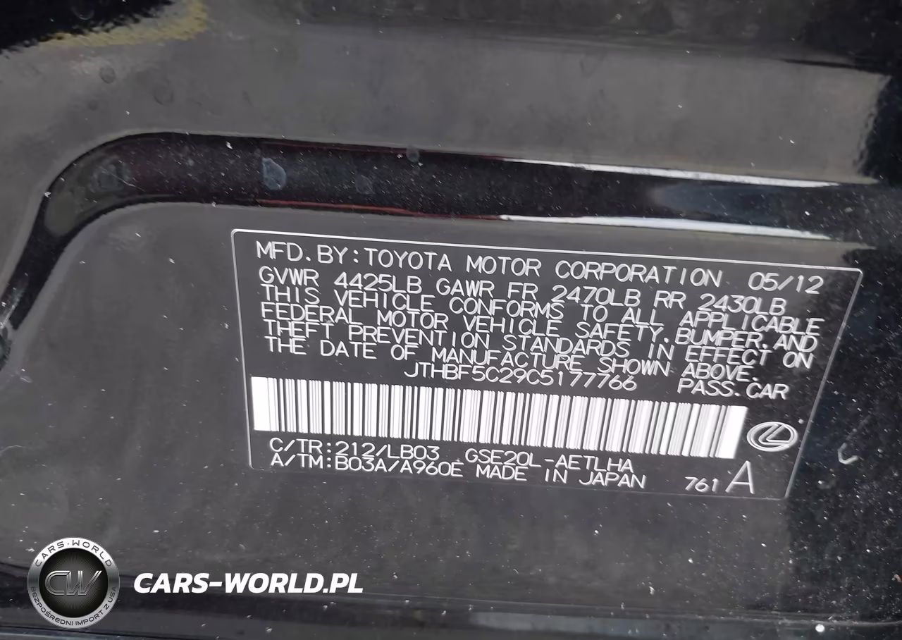 2012 Lexus Is 250 VIN:JTHBF5C29C5177766 - 9