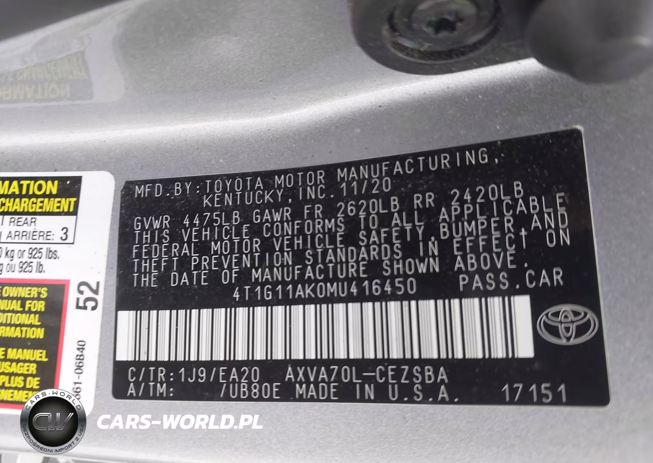 2021 Toyota Camry Se VIN:4T1G11AK0MU416450 - 9