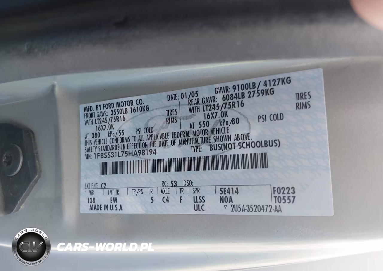 2005 Ford E-350 Super Duty Xl-Xlt VIN:1FBSS31L75HA98194 - 9