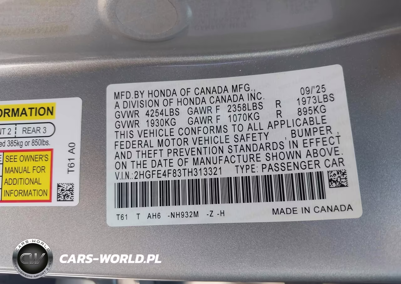 2026 Honda Civic Hybrid VIN:2HGFE4F83TH313321 - 9