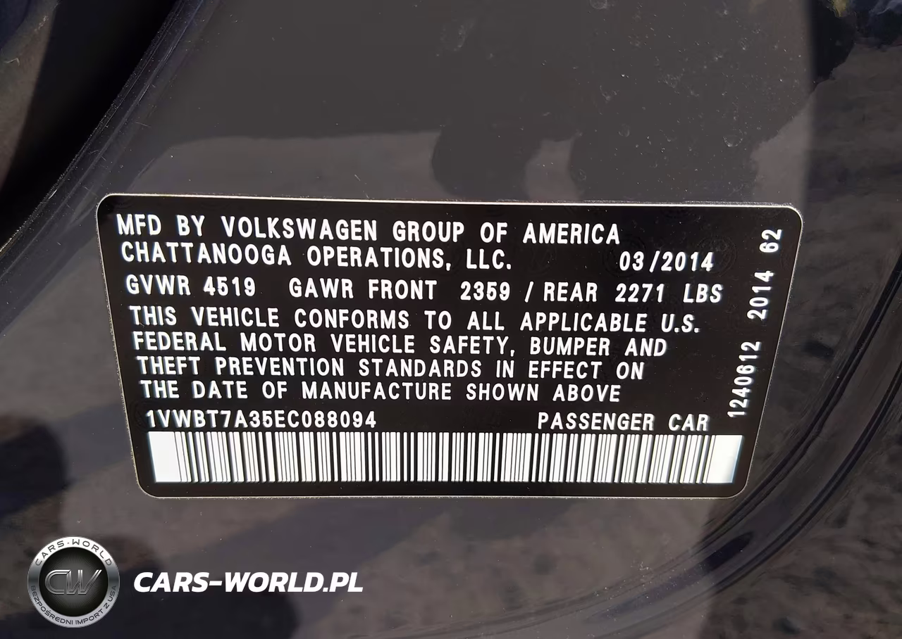 2014 Volkswagen Passat 1.8T Sport VIN:1VWBT7A35EC088094 - 9