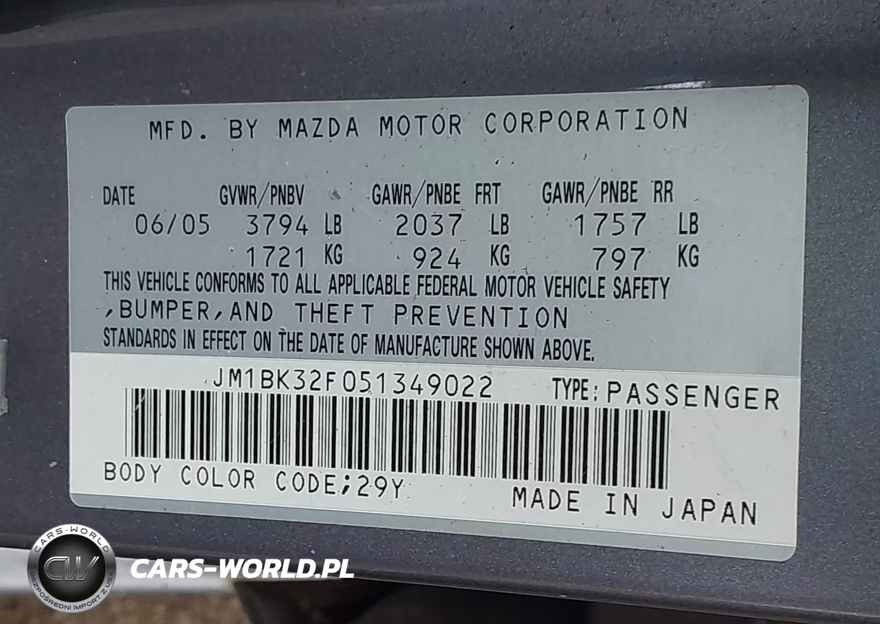 2005 Mazda Mazda3 I VIN:JM1BK32F051349022 - 9