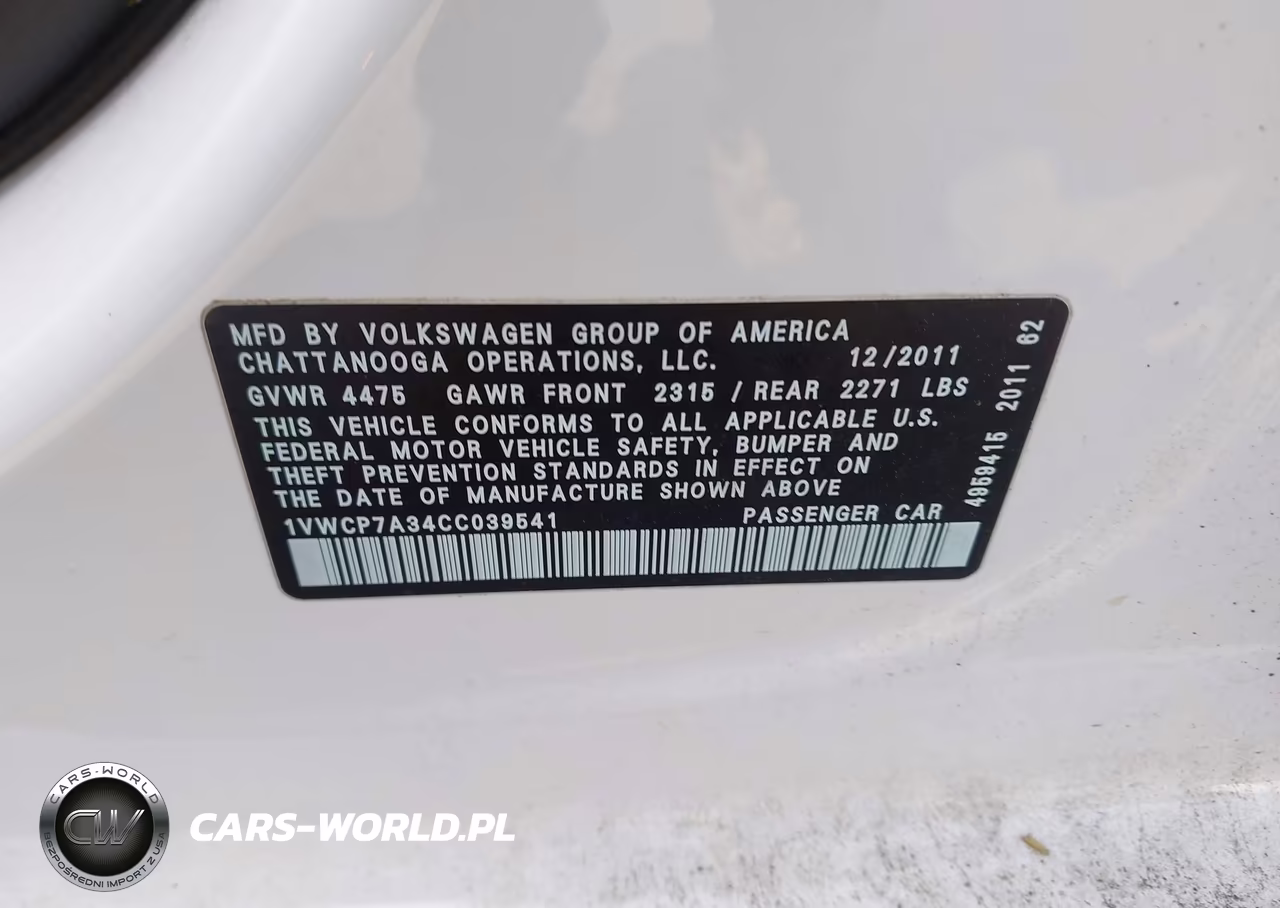 2012 Volkswagen Passat 2.5L Sel Premium VIN:1VWCP7A34CC039541 - 9