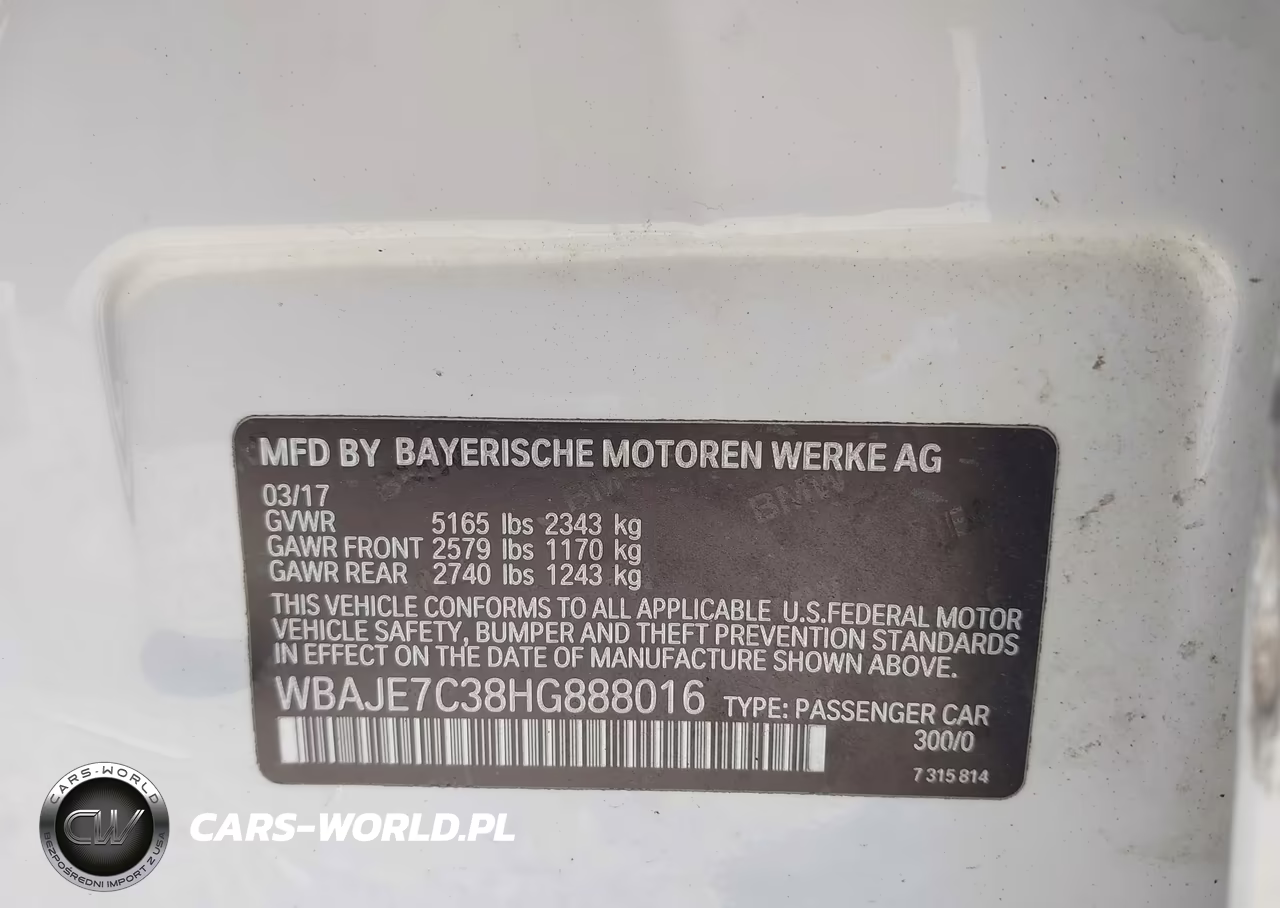 2017 BMW 540I xDrive VIN:WBAJE7C38HG888016 - 9