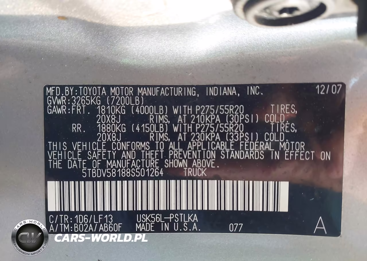 2008 Toyota Tundra Limited 5.7L V8 VIN:5TBDV58188S501264 - 9