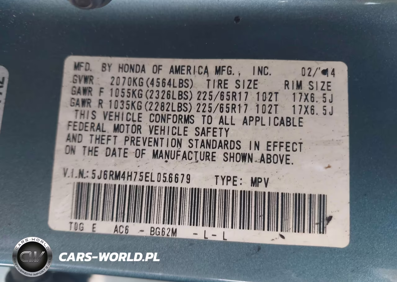 2014 Honda Cr-V Ex-L VIN:5J6RM4H75EL056679 - 9