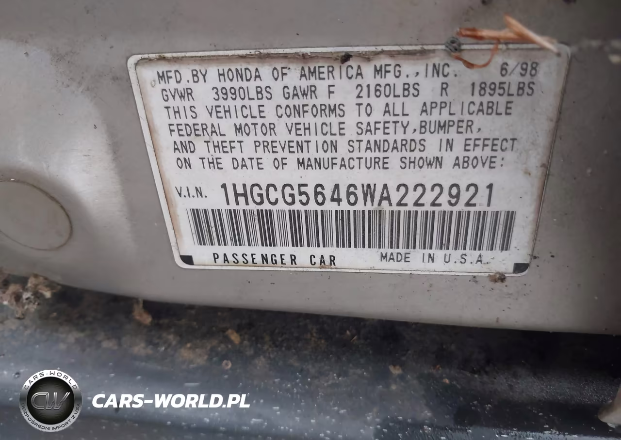 1998 Honda Accord Lx VIN:1HGCG5646WA222921 - 9