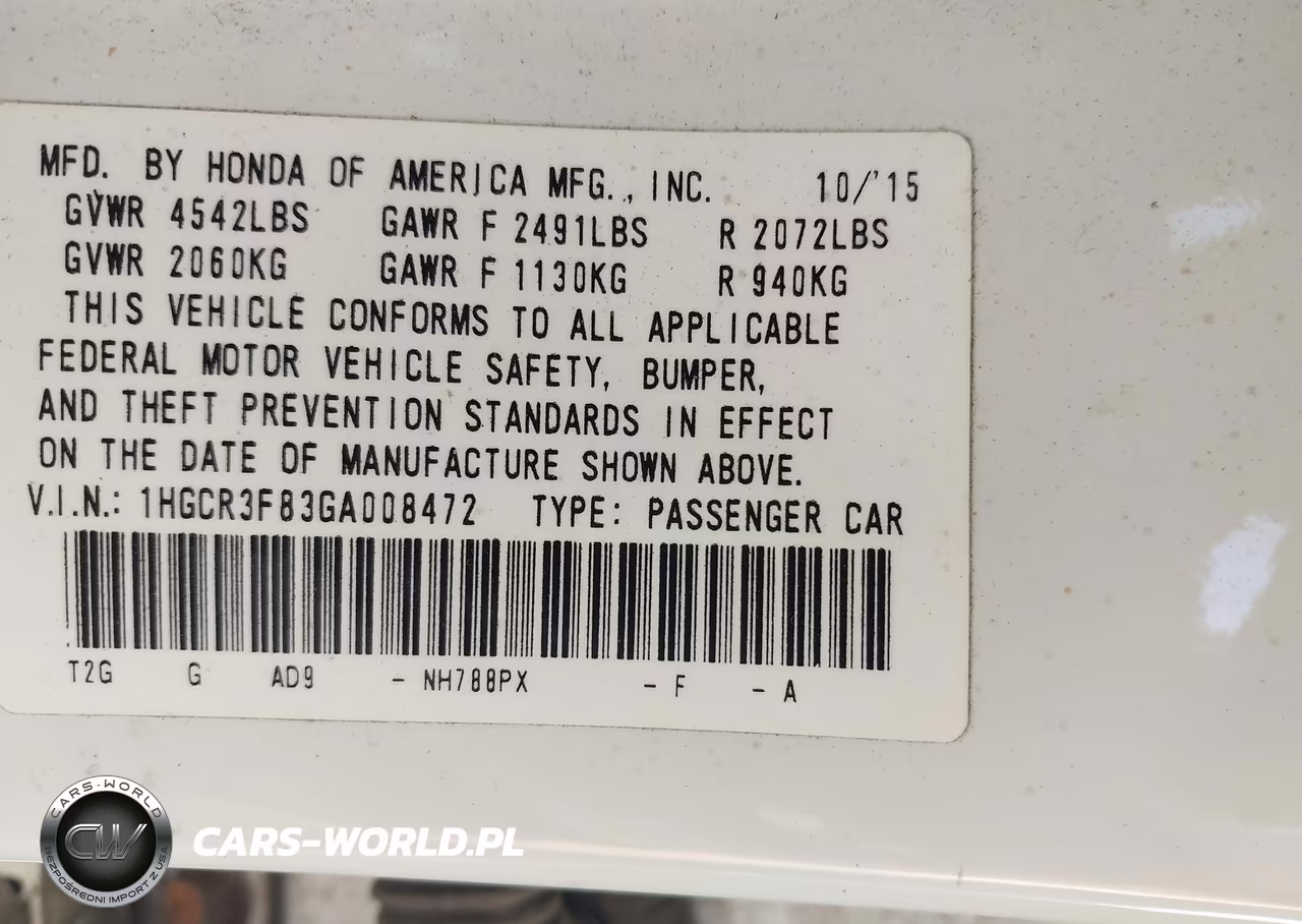 2016 Honda Accord Ex-L V-6 VIN:1HGCR3F83GA008472 - 9