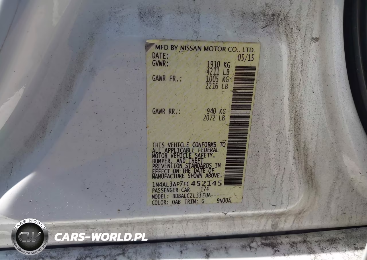 2015 Nissan Altima 2.5-2.5 S-2.5 Sl-2.5 Sv VIN:1N4AL3AP7FC452145 - 9