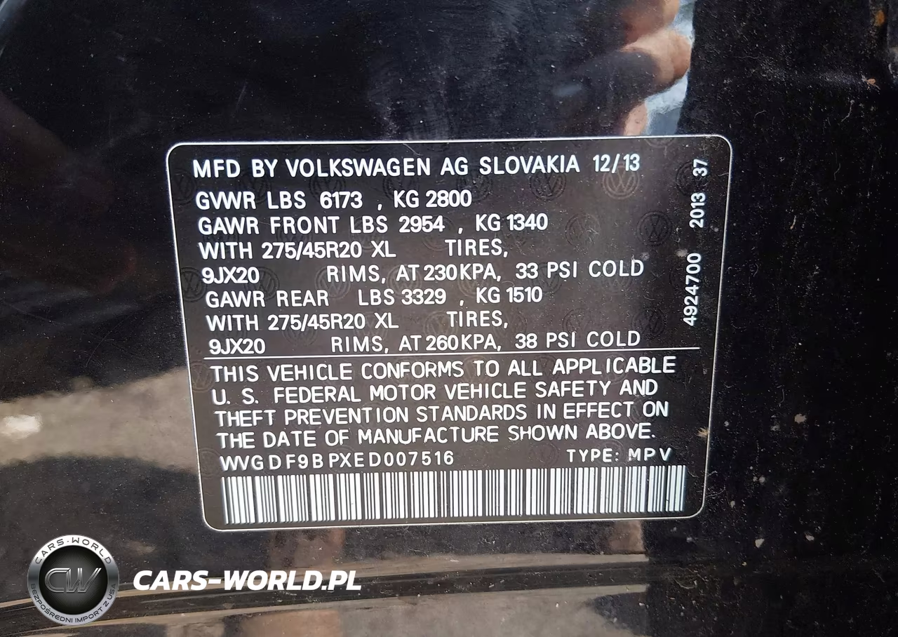 2014 Volkswagen Touareg 3.6L R-Line VIN:WVGDF9BPXED007516 - 9