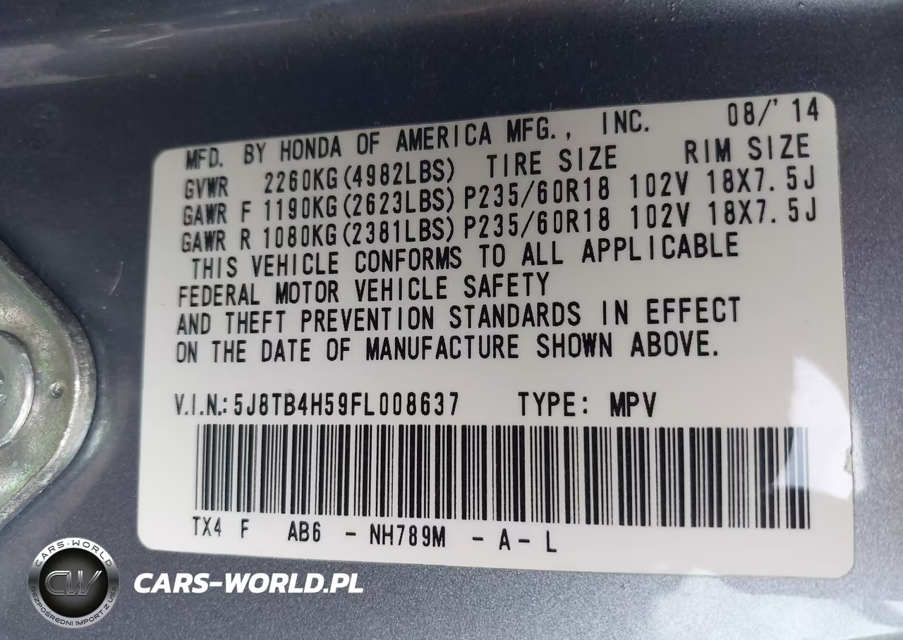 2015 Acura Rdx VIN:5J8TB4H59FL008637 - 9