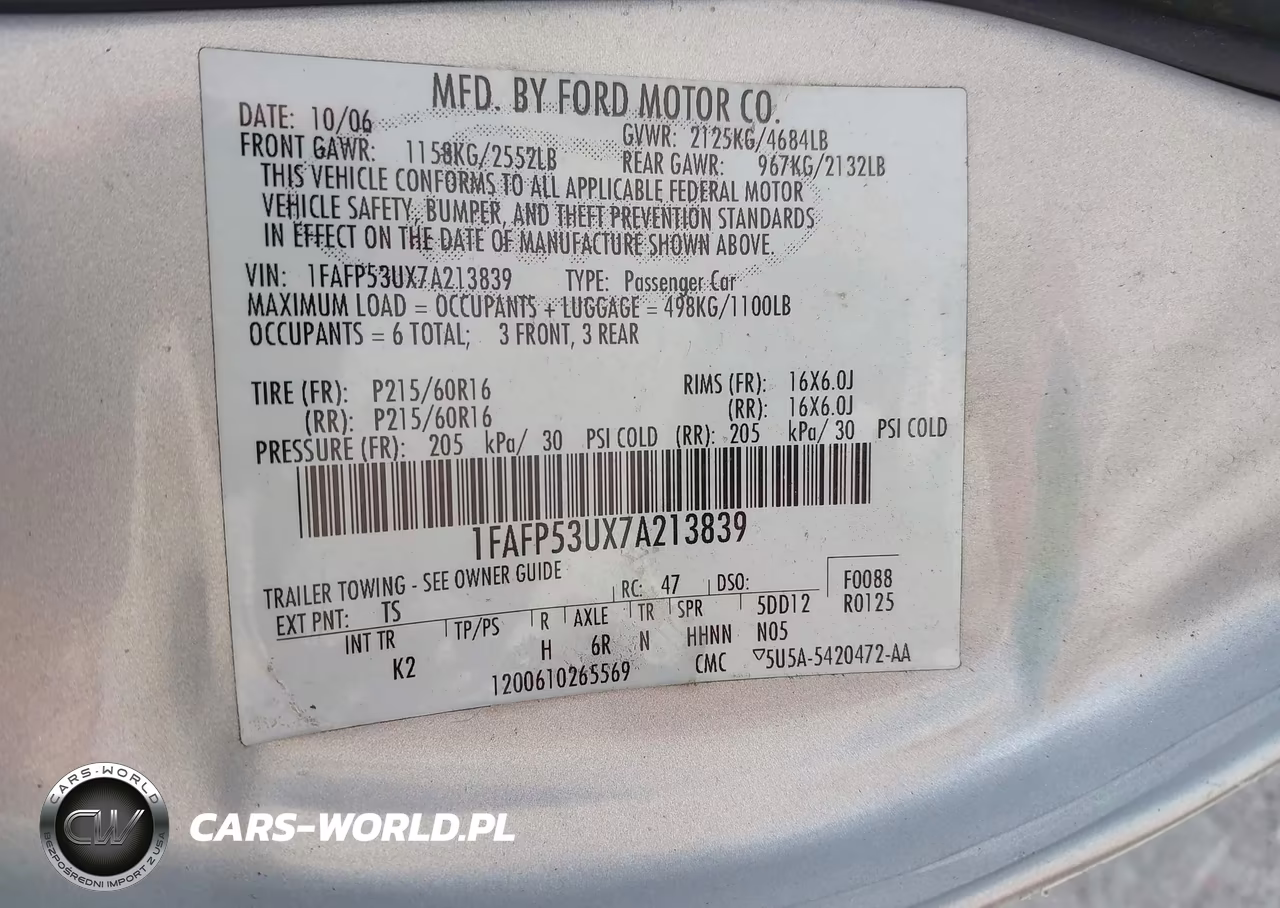 2007 Ford Taurus Se VIN:1FAFP53UX7A213839 - 9