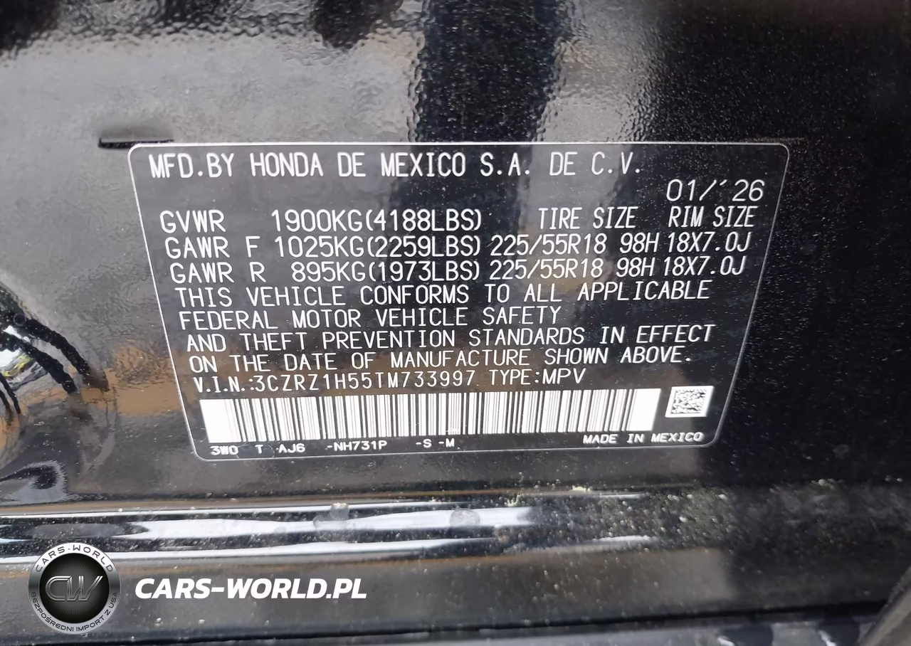2026 Honda Hr-V 2Wd Sport VIN:3CZRZ1H55TM733997 - 9