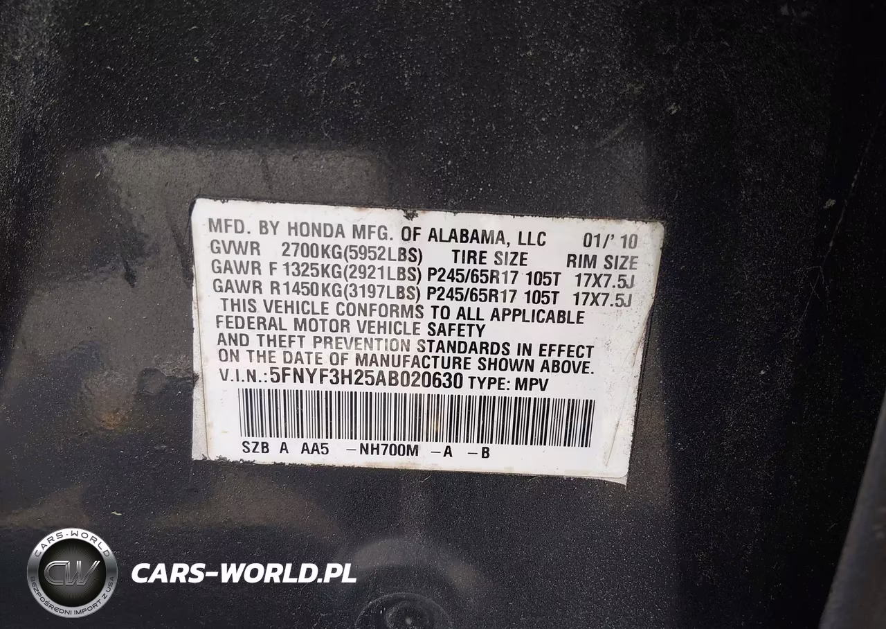 2010 Honda Pilot Lx VIN:5FNYF3H25AB020630 - 9