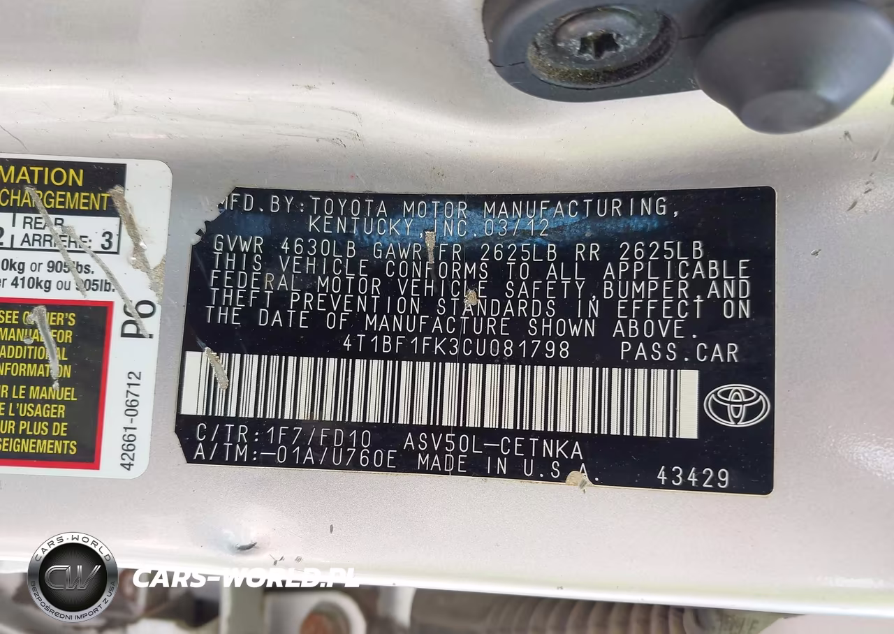 2012 Toyota Camry Le VIN:4T1BF1FK3CU081798 - 9
