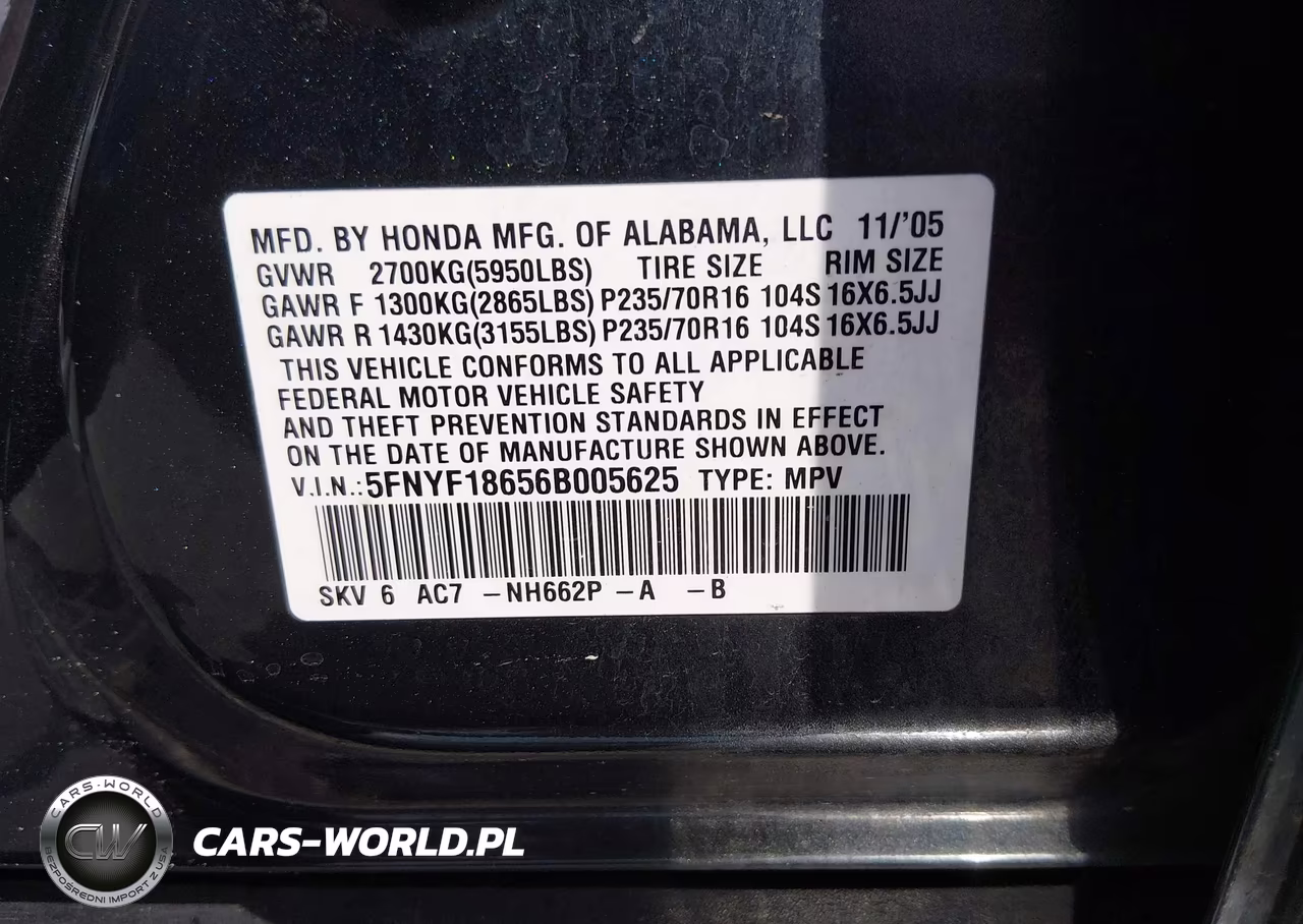 2006 Honda Pilot Ex-L VIN:5FNYF18656B005625 - 9