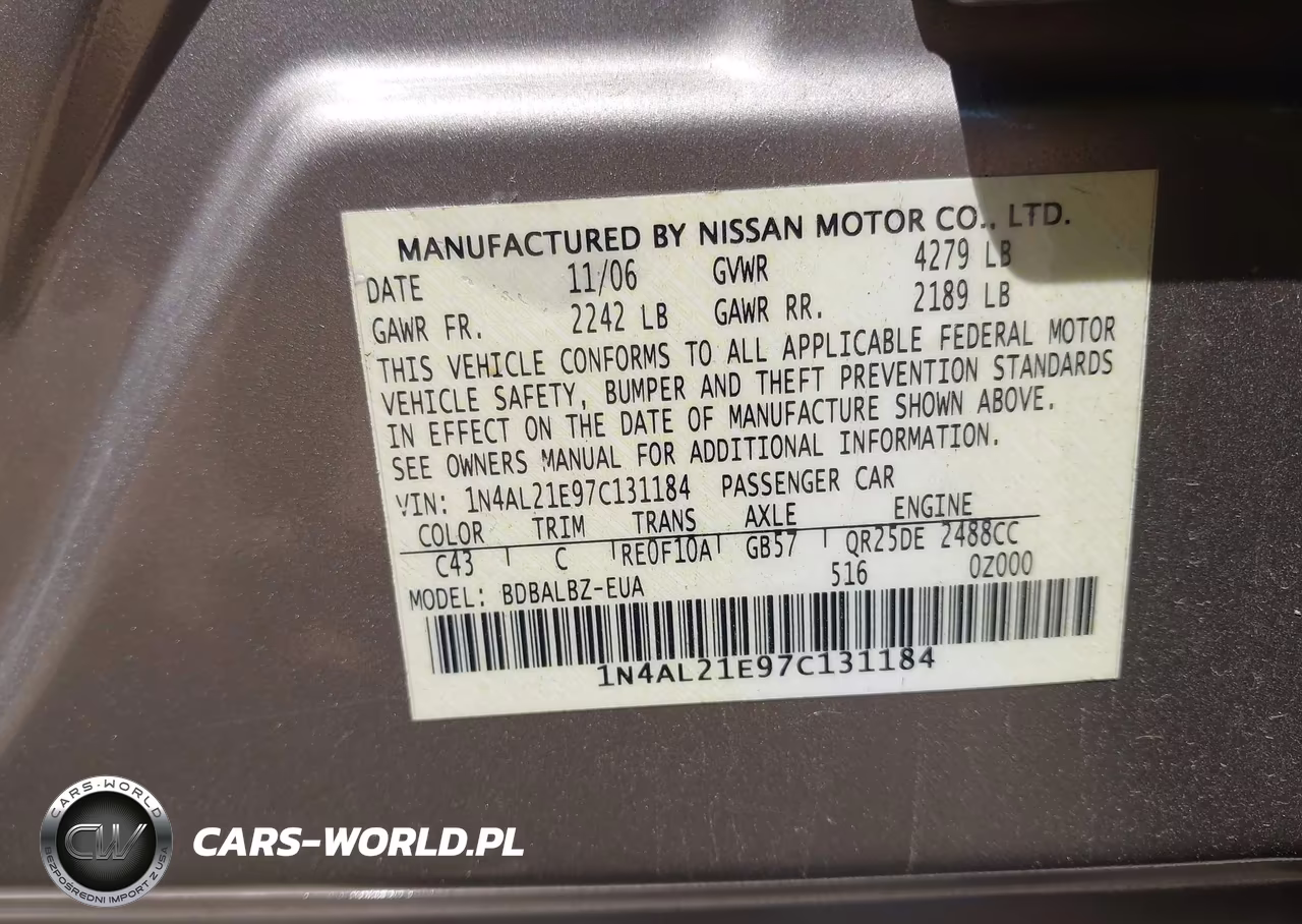 2007 Nissan Altima 2.5 S VIN:1N4AL21E97C131184 - 9