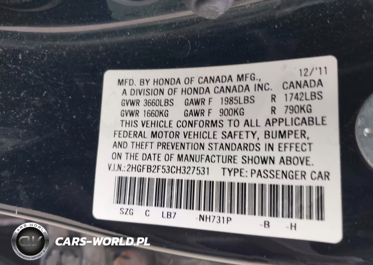 2012 Honda Civic Lx VIN:2HGFB2F53CH327531 - 9