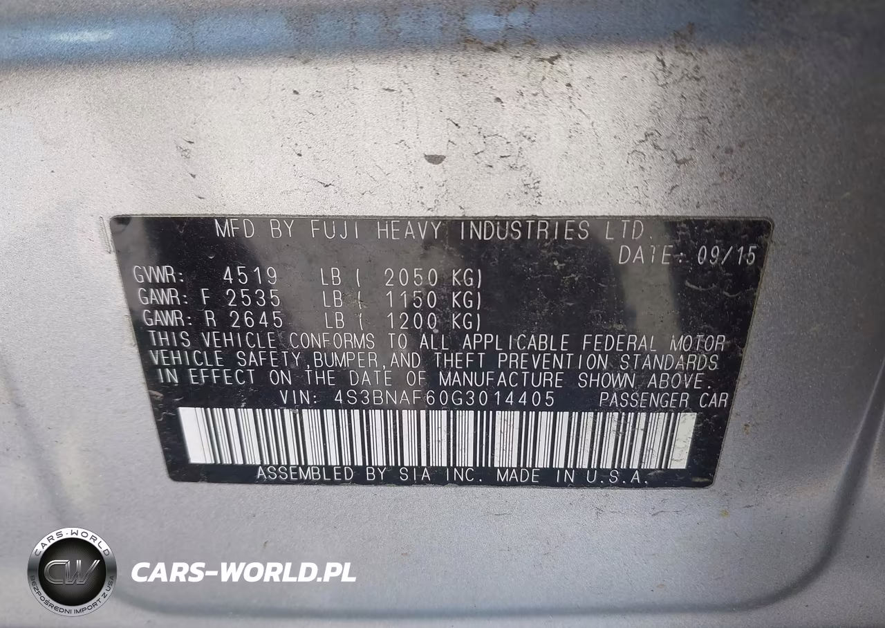 2016 Subaru Legacy 2.5I Premium VIN:4S3BNAF60G3014405 - 9