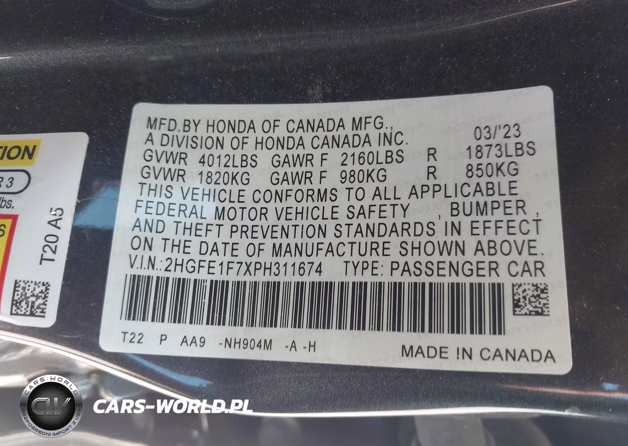 2023 Honda Civic VIN:2HGFE1F7XPH311674 - 9