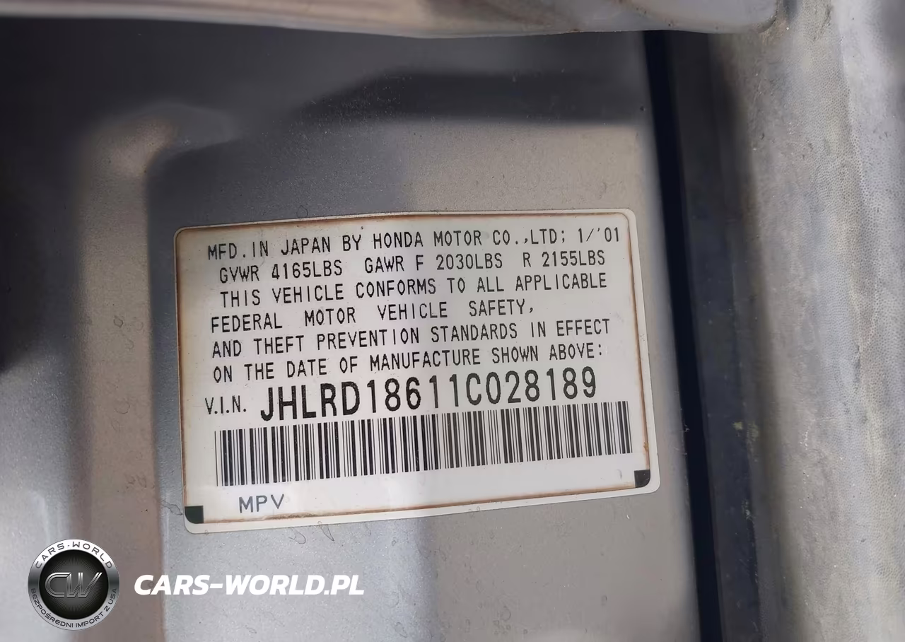 2001 Honda Cr-V Ex VIN:JHLRD18611C028189 - 9
