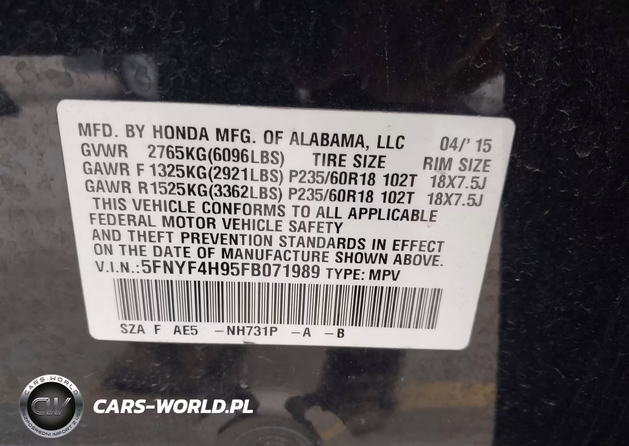 2015 Honda Pilot Touring VIN:5FNYF4H95FB071989 - 9