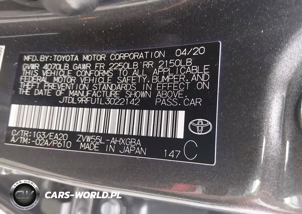 2020 Toyota Prius Xle Awd-E VIN:JTDL9RFU1L3022142 - 9