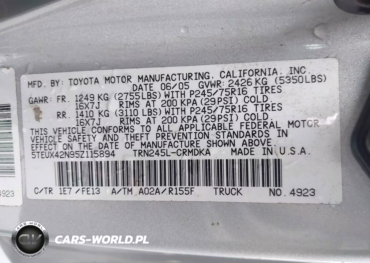 2005 Toyota Tacoma VIN:5TEUX42N95Z115894 - 9