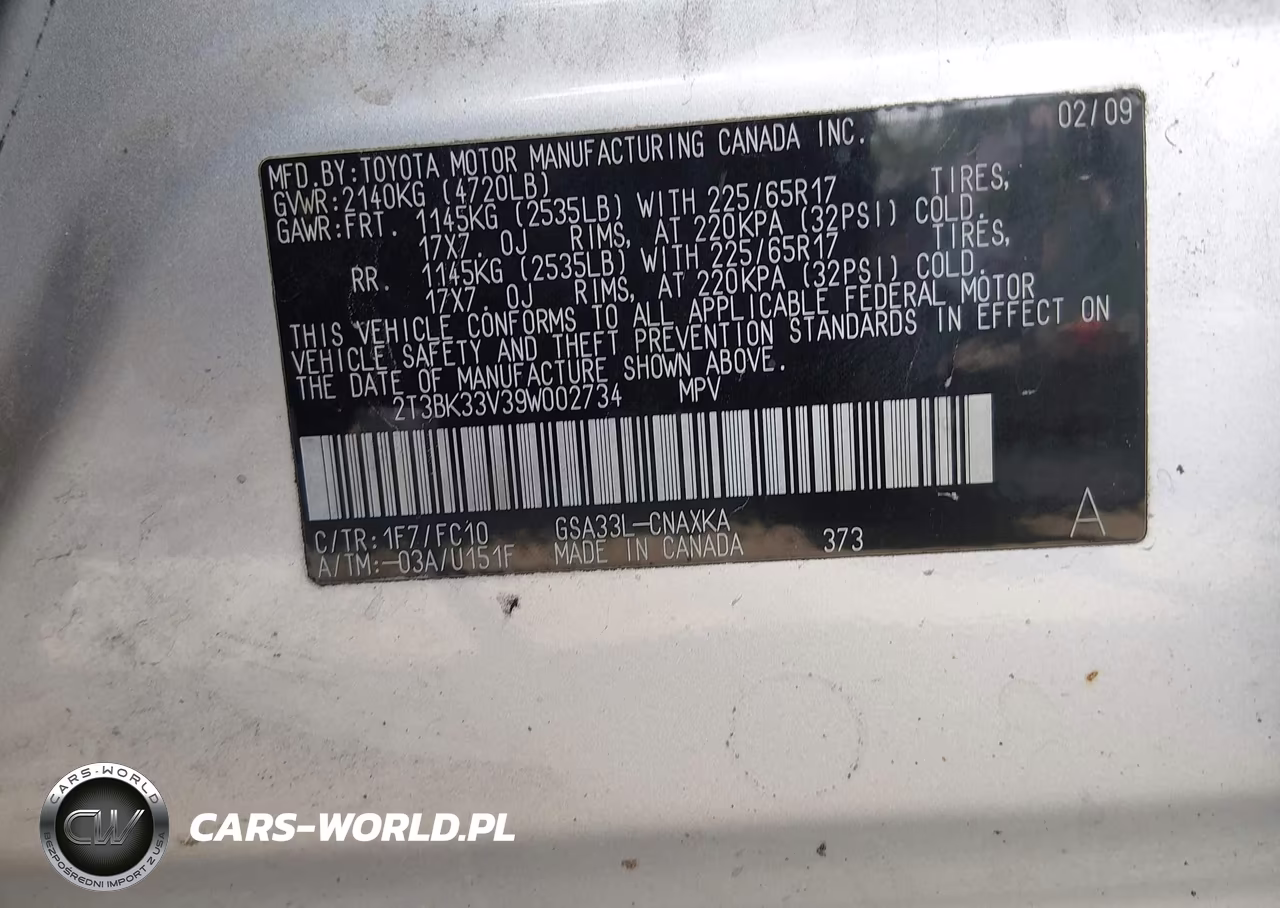 2009 Toyota Rav4 Base V6 VIN:2T3BK33V39W002734 - 9