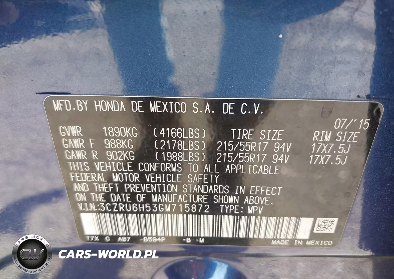 2016 Honda Hr-V Ex VIN:3CZRU6H53GM715872 - 9