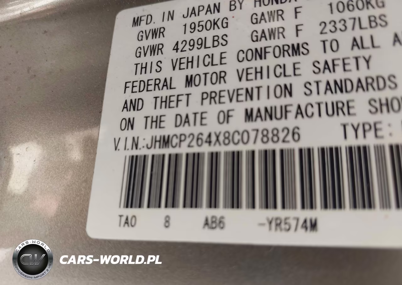 2008 Honda Accord 2.4 Lx-P VIN:JHMCP264X8C078826 - 9