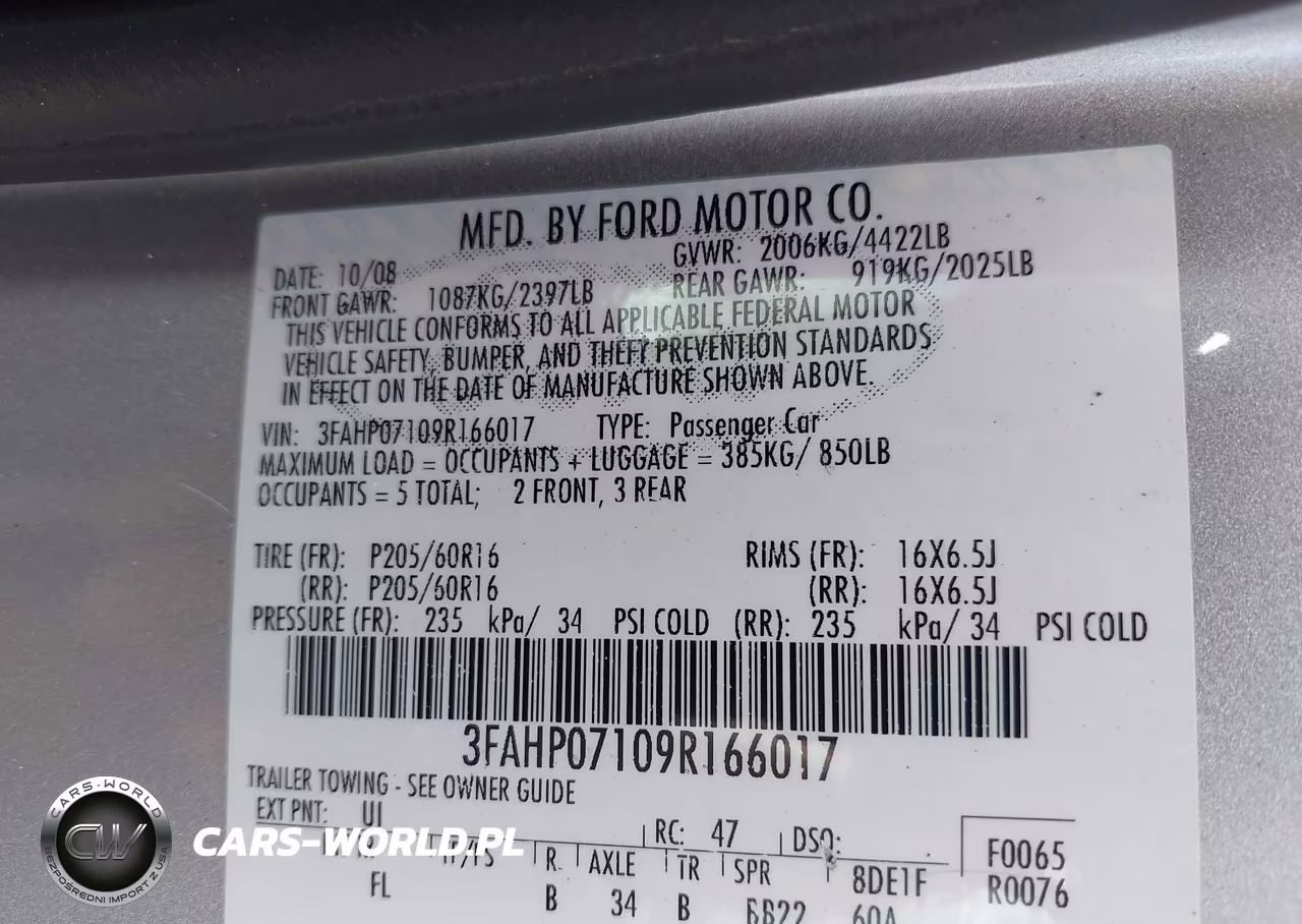 2009 Ford Fusion Se VIN:3FAHP07109R166017 - 9