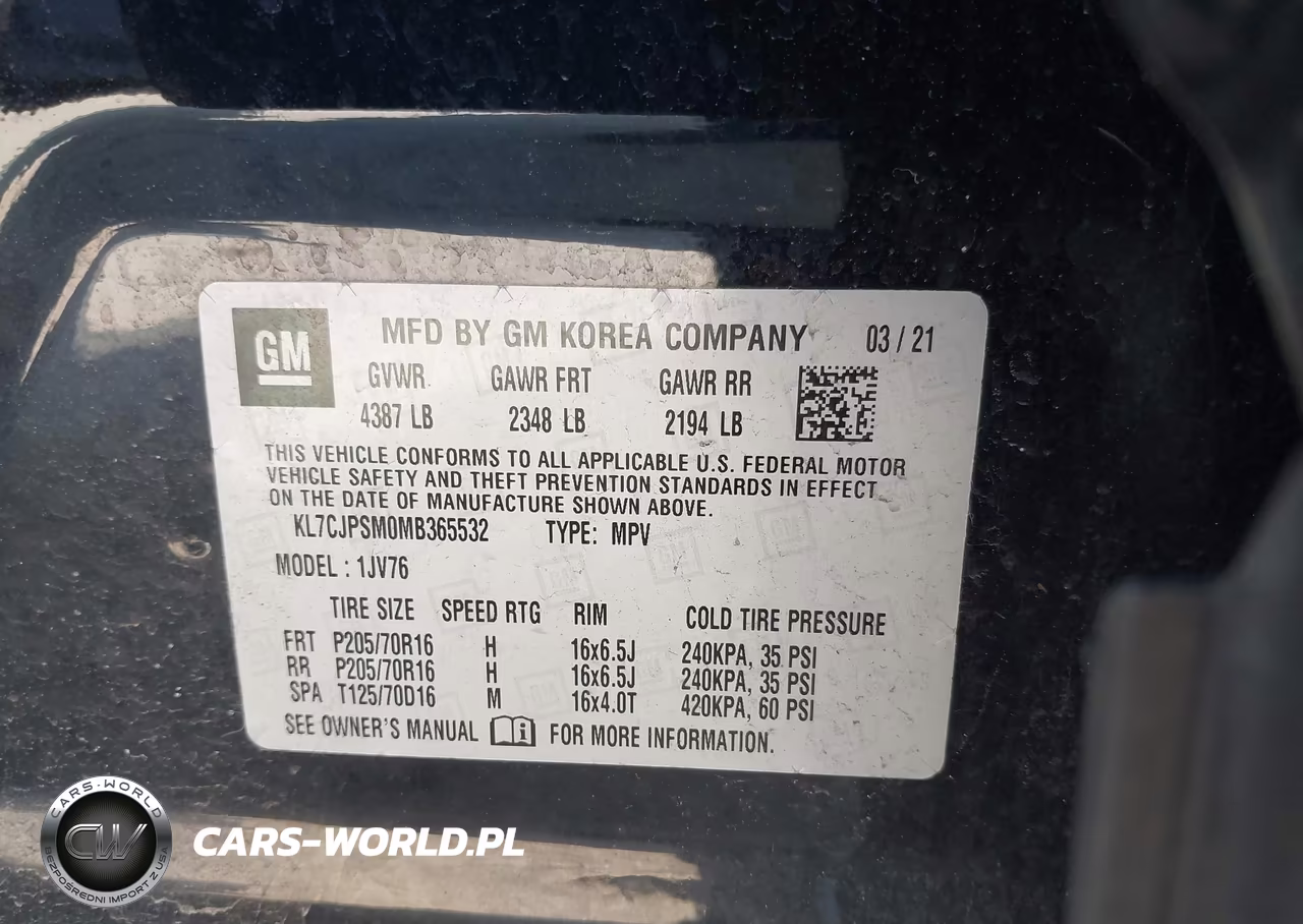 2021 Chevrolet Trax Awd Lt VIN:KL7CJPSM0MB365532 - 9