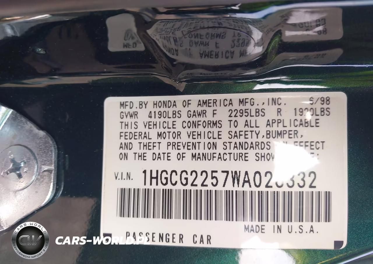 1998 Honda Accord Ex V6 VIN:1HGCG2257WA028332 - 9