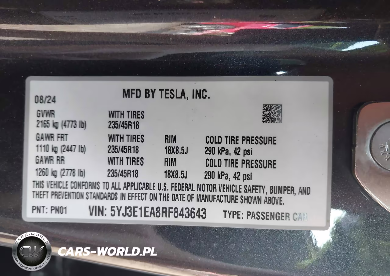 2024 Tesla Model 3 Long Range Dual Motor All-Wheel Drive-Rear-Wheel Drive VIN:5YJ3E1EA8RF843643 - 9