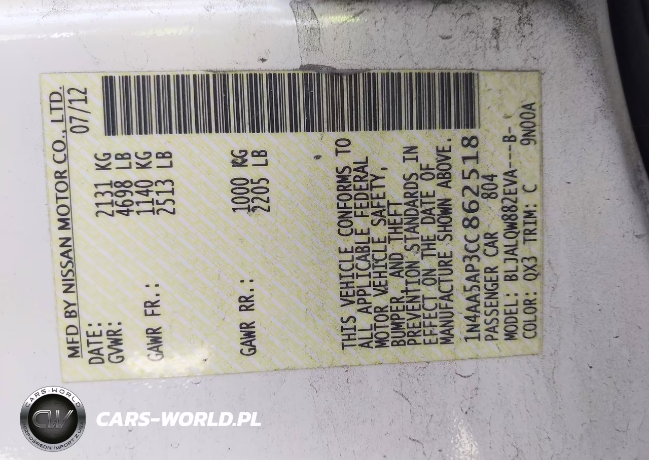2012 Nissan Maxima 3.5 S VIN:1N4AA5AP3CC862518 - 9