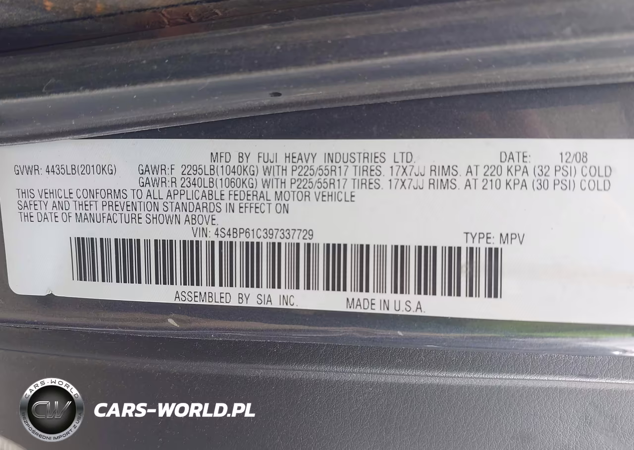 2009 Subaru Outback 2.5I VIN:4S4BP61C397337729 - 9
