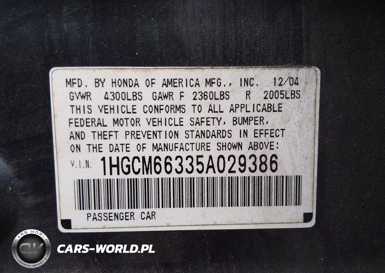 2005 Honda Accord 3.0 Lx VIN:1HGCM66335A029386 - 9