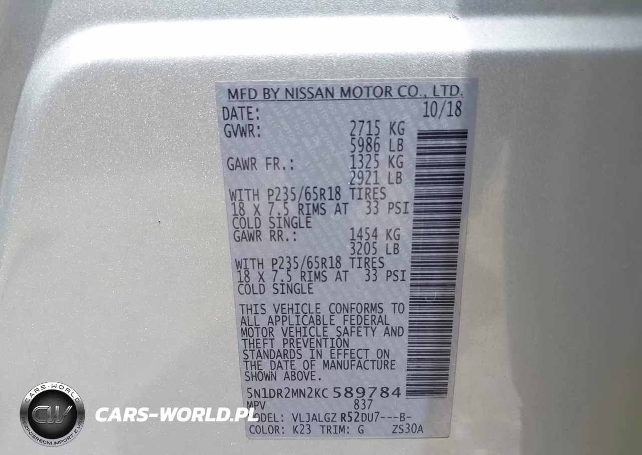 2019 Nissan Pathfinder Sl VIN:5N1DR2MN2KC589784 - 9