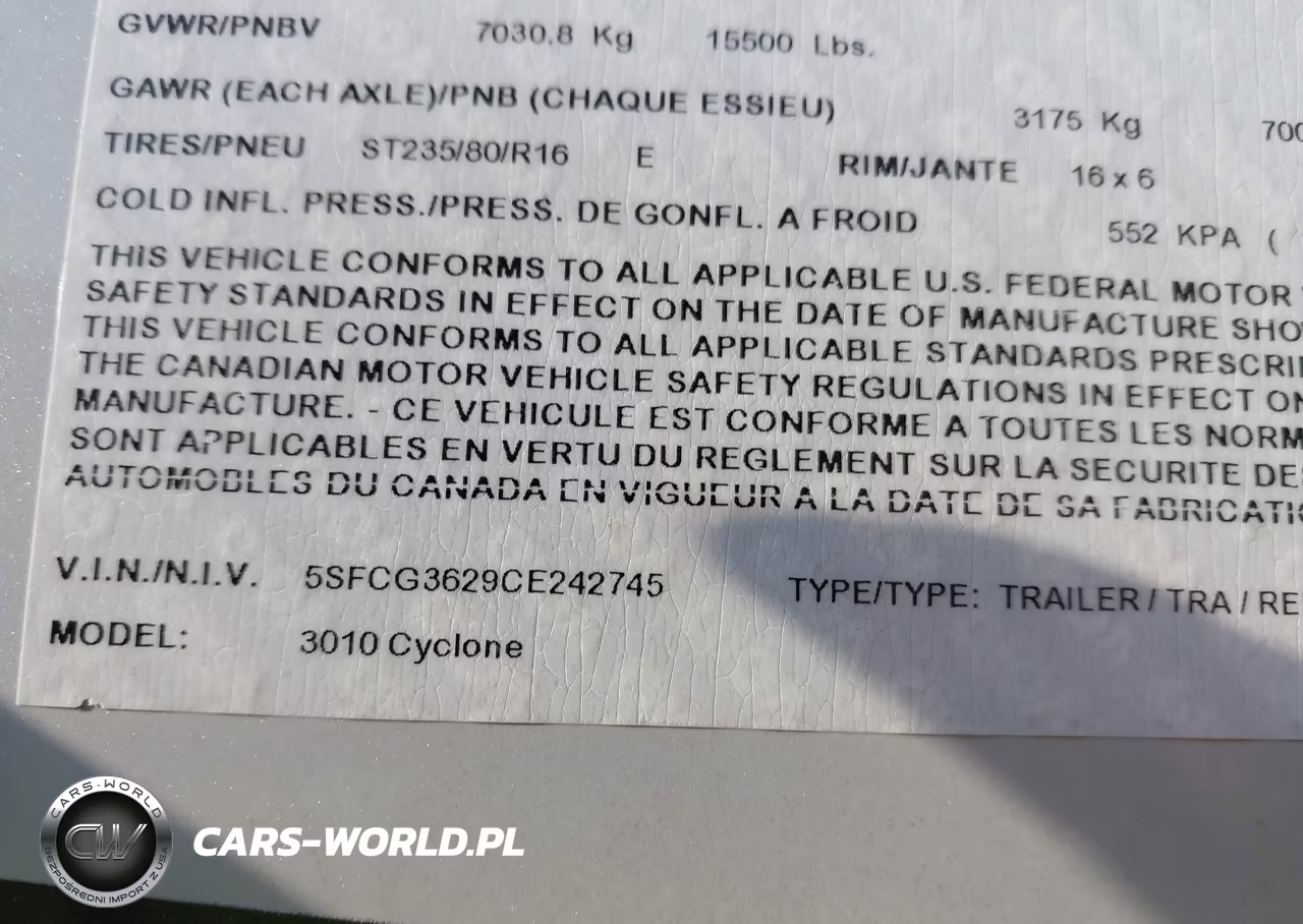 2012 Cyclone Travel Trlr VIN:5SFCG3692CE242745 - 9
