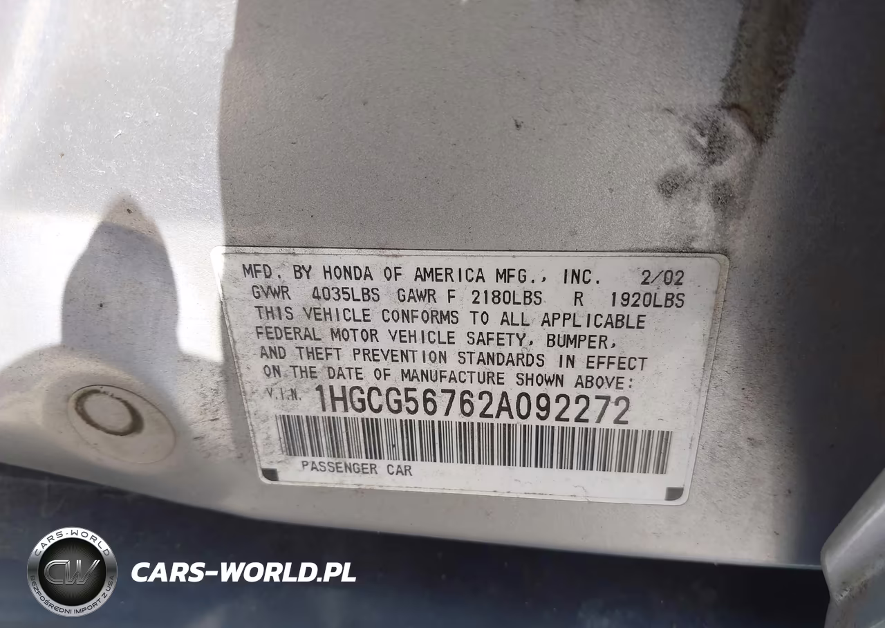 2002 Honda Accord 2.3 Se VIN:1HGCG56762A092272 - 9