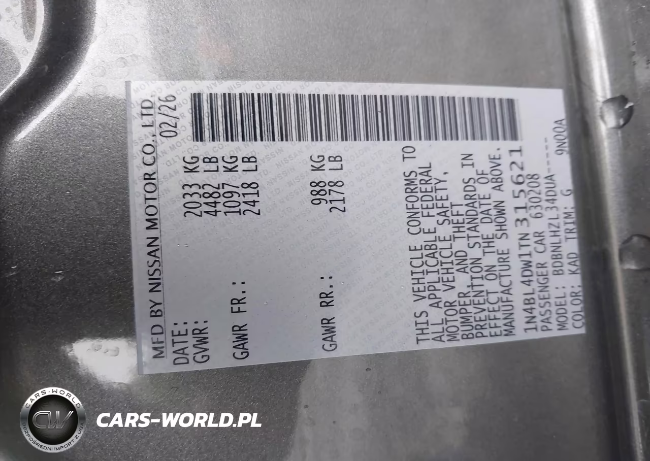 2026 Nissan Altima Sv Awd VIN:1N4BL4DW1TN315621 - 9
