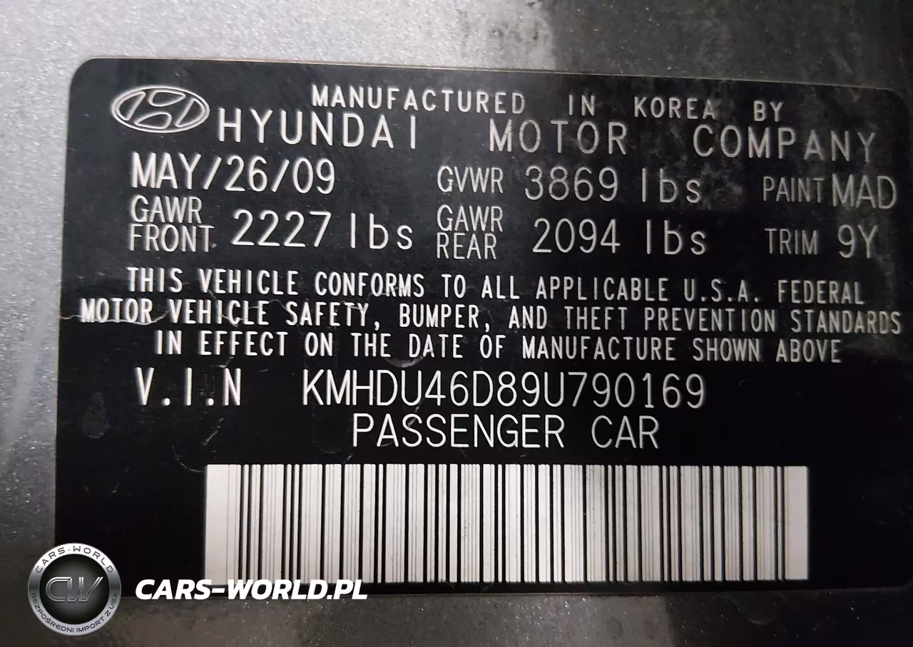2009 Hyundai Elantra Gls VIN:KMHDU46D89U790169 - 9