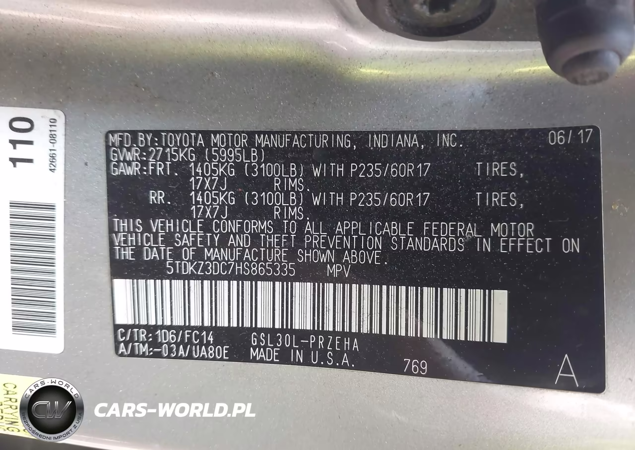 2017 Toyota Sienna Le 8 Passenger VIN:5TDKZ3DC7HS865335 - 9